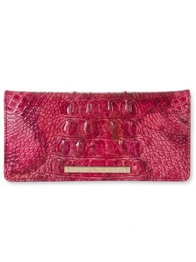 Brahmin "Surprise" Slim Checkbook Wallet Petunia Melbourne Croc Leather